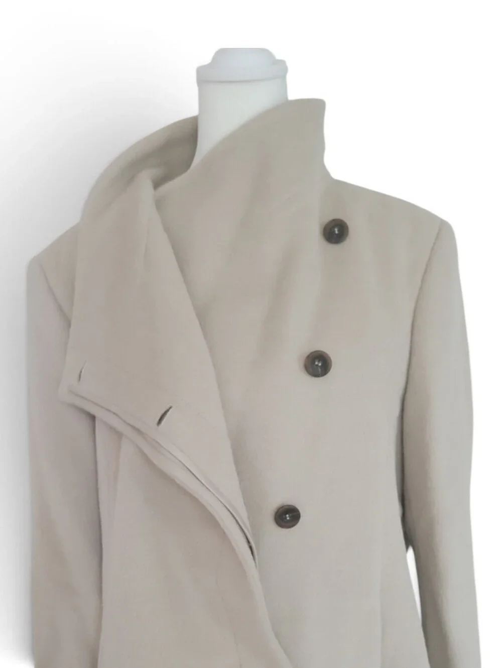 Andean Convertible Collar Alpaca Blend Asymmetric Champagne Coat NWT Size 14